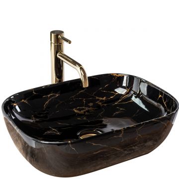 Lavoar pe blat, ceramic, Rea Belinda, 46 cm, imitație marmură neagră luciosă