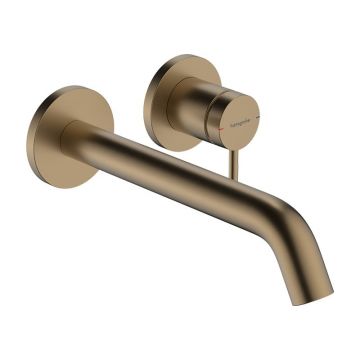 Baterie lavoar cu montaj pe perete, Hansgrohe, Tecturis S, cu pipă de 22,5 cm, bronz periat