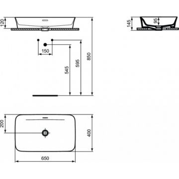 Lavoar pe blat Ideal Standard Ipalyss, 65x40 cm - Dimensiune 65x40 cm