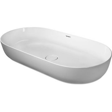 Lavoar tip bol Duravit Luv 80x40cm fara orificiu baterie fara preaplin montare pe blat include capac ceramic alb lucios interior/gri satin mat exterior