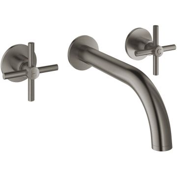 Baterie lavoar Grohe Atrio din 3 elemente 180mm de perete manere cruce necesita corp ingropat brushed hard graphite