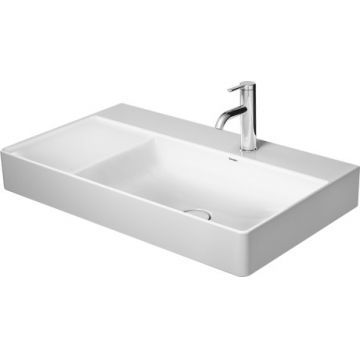 Lavoar Duravit DuraSquare 80x47 cm cuva dreapta fara preaplin WonderGliss cu capac ceramic pentru ventil inclus si finisaj suplimentar