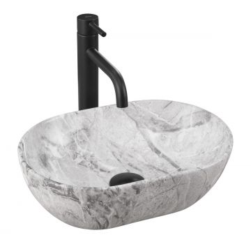 Lavoar ceramic pe blat Rea Amelia Mini, 38 cm, imitatie piatra/mat