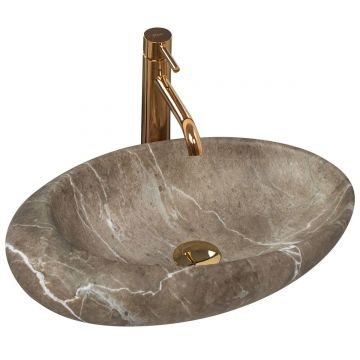 Lavoar ceramic pe blat Rea Roxy B, 49 cm, imitatie piatra